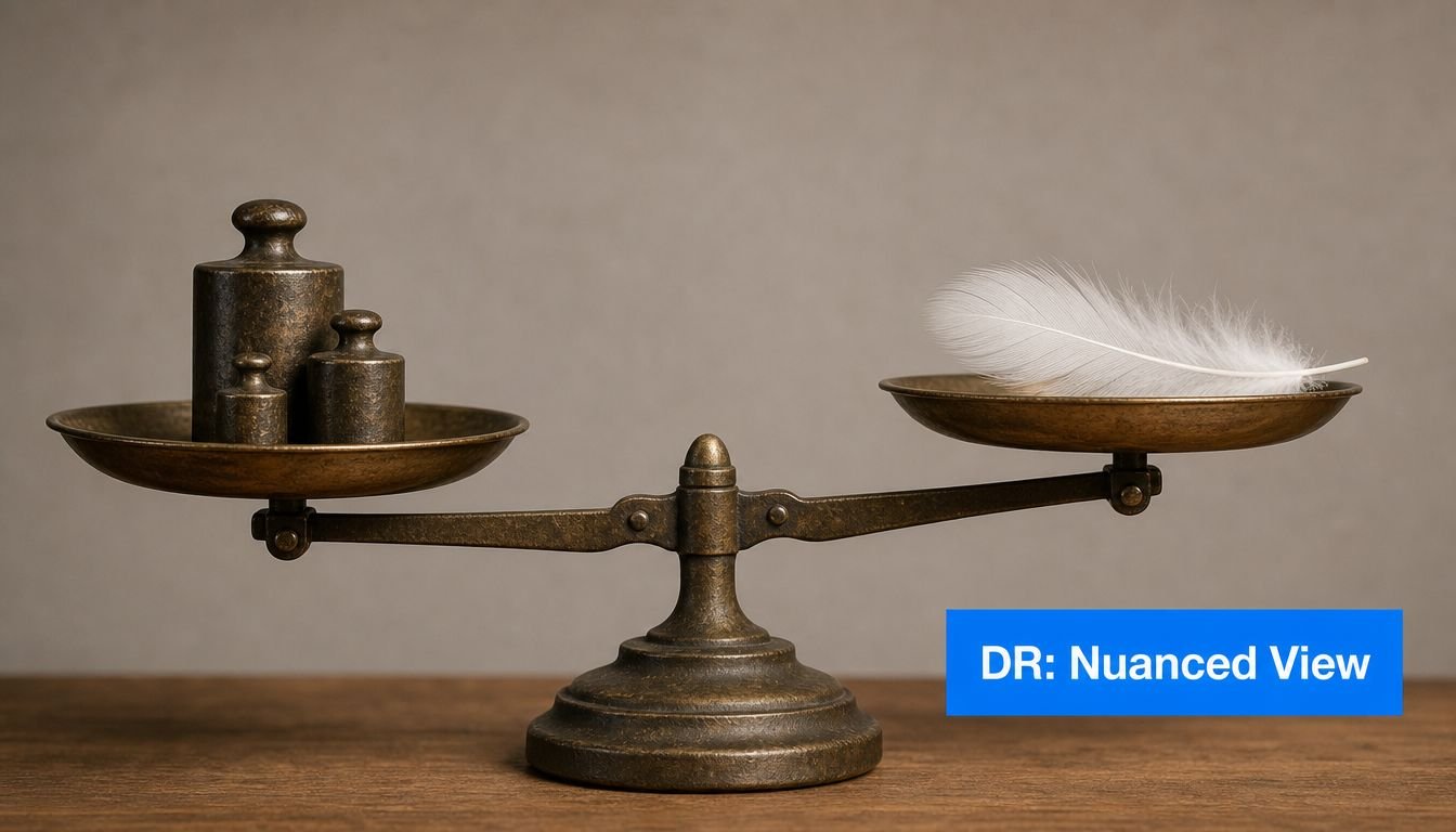 A balanced vintage scale with metal weights on one side and a single white feather on the other.